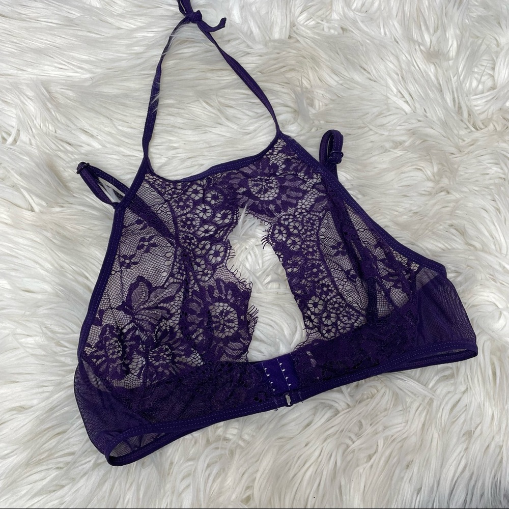 Blue Lace Unlined Lace Halter Bralette Size Small